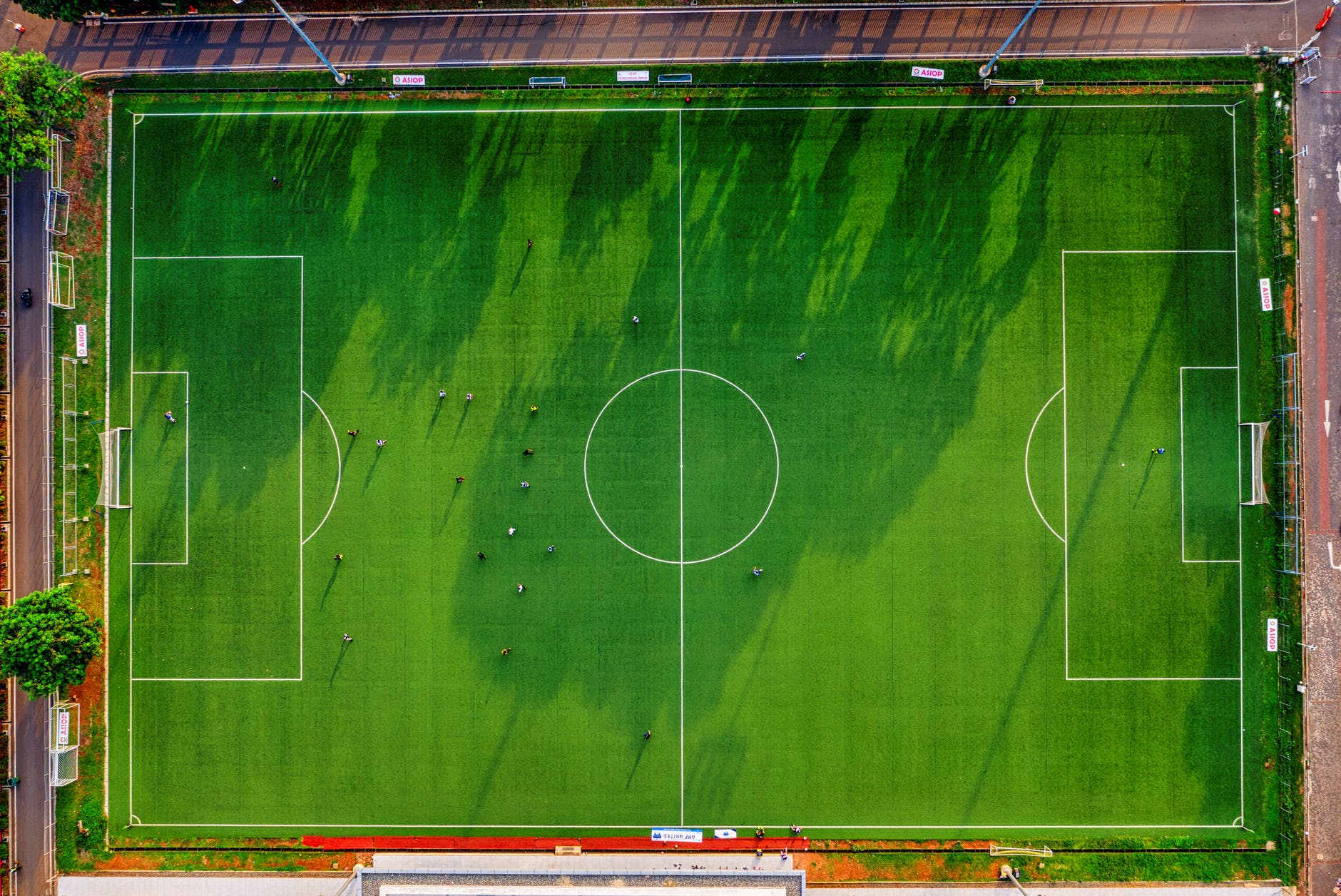 bird s eye view of a soccer field